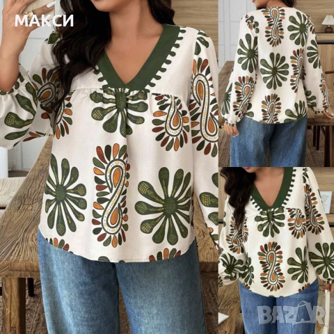 Макси елегантна леко еластична ефирна туника в красив флорален десен с V-образно деколте и ефектни е