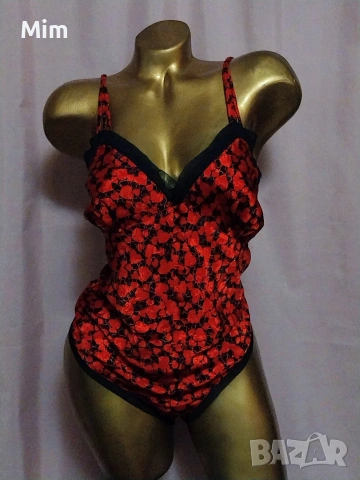Victoria 's Secret M Черно сатенено боди на червени сърца, снимка 4 - Корсети, бюстиета, топове - 53568494