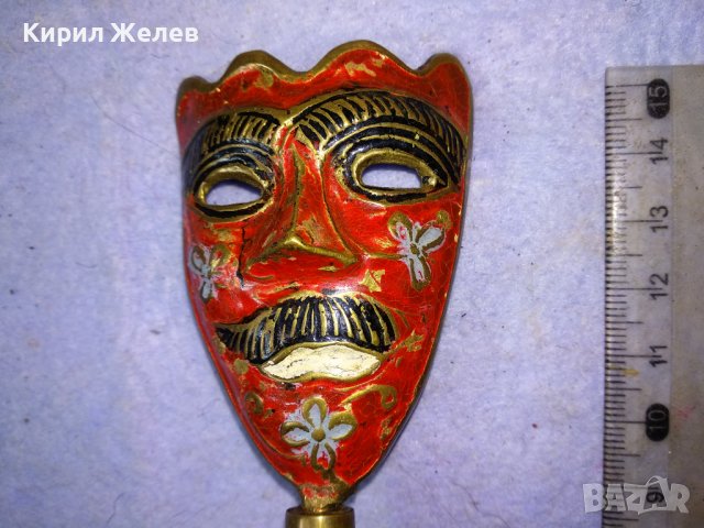 Стара АЗИАТСКА ФОЛКЛОРНА ТРАДИЦИОННА БРОНЗОВА МАСКА ЦВЕТЕН ЕМАЙЛ РЪЧНА ХУДОЖЕСТВЕНА ИЗРАБОТКА 42692, снимка 2 - Декорация за дома - 43951795