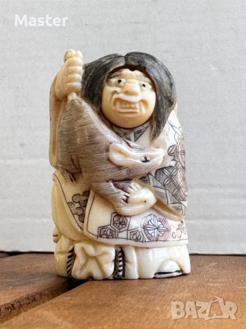 Японска фигура Нецуке от слонова кост с ръчна резба и подпис, снимка 8 - Декорация за дома - 44117938