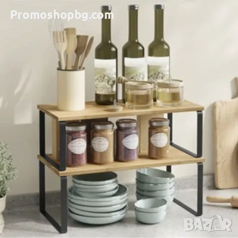 Комплект 2 бр кухненски рафтове Ruhhy, бамбукови, 34х20 см, снимка 7 - Органайзери - 50077287