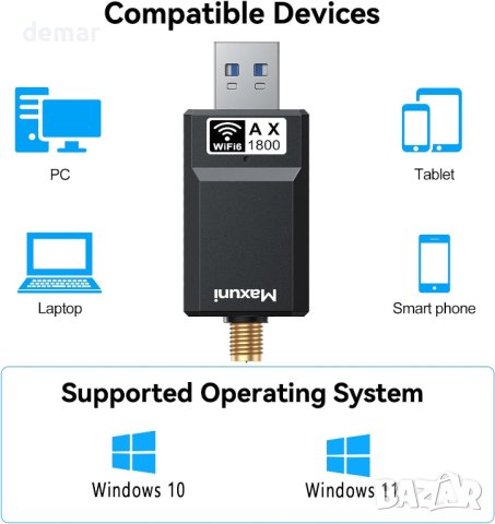 Maxuni ултраскоростен USB безжичен Wifi адаптер за компютър, снимка 4 - Кабели и адаптери - 43341829