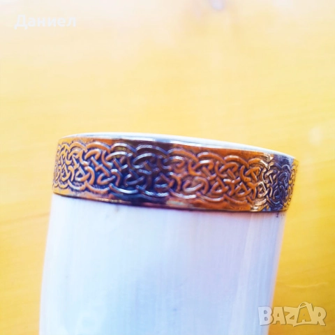 Чаша от естествен рог с бронзов обков  , снимка 6 - Декорация за дома - 48452227