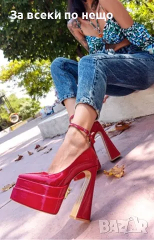 Дамски Червени Обувки На Ток - Лак Код D2382, снимка 2 - Дамски обувки на ток - 50040704