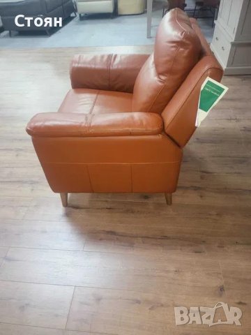 Кафяв кожен фотьойл, снимка 7 - Дивани и мека мебел - 43290509