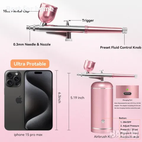 Аерограф за грим, маникюр, сладкарство, декорация акумулаторен Airbrush S1, снимка 5 - Козметични уреди - 48772744