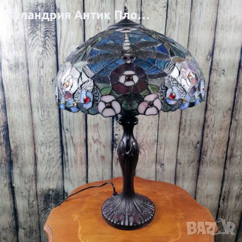 Голяма настолна лампа - Водно конче с цветя, снимка 5 - Настолни лампи - 43312736
