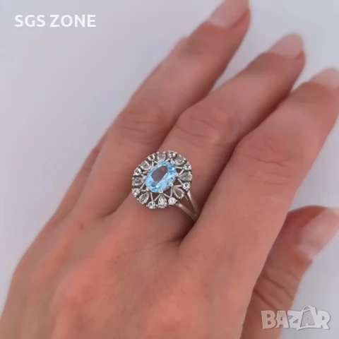 СРЕБЪРЕН ПРЪСТЕН С ПРОЗРАЧЕН ТОПАЗ И СИН ТОПАЗ С ПРОЗРАЧЕН МНОГОЦВЕТЕН , снимка 3 - Пръстени - 51143953