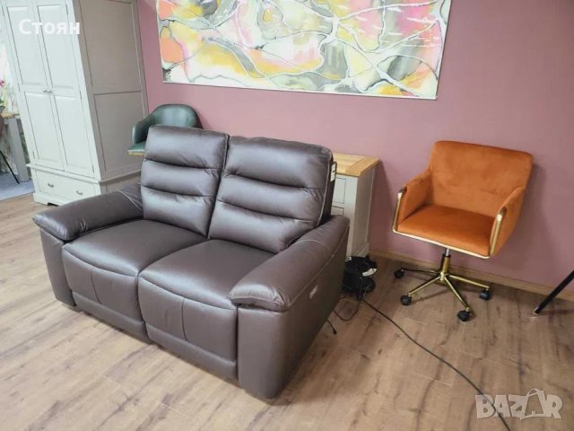 Кафяв кожен диван двойка с електрически релаксиращ механизъм, снимка 7 - Дивани и мека мебел - 43216210