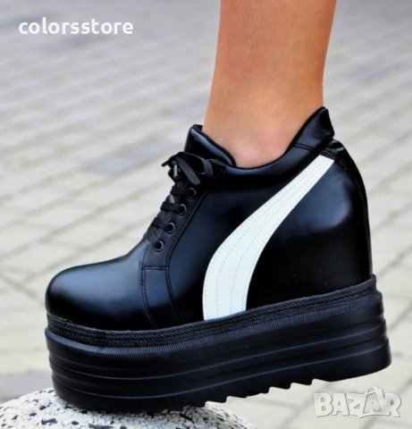 Кецове на платформа - черно с бяло - SJN56