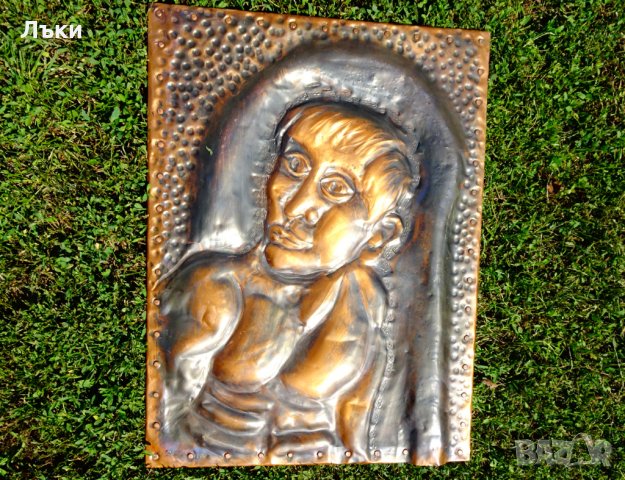 Кована медна картина 2 кг.,портрет,медно пано., снимка 4 - Картини - 33491710