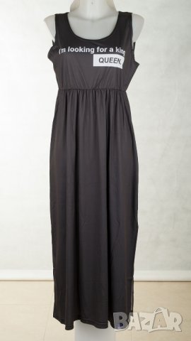 Тъмносива дълга рокля с щампа марка Colour pleasure - 2XL/3XL, снимка 2 - Рокли - 28659594
