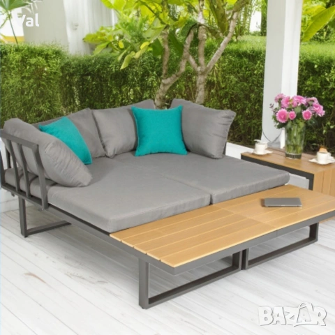 Градински комплект KANZA - модулен ъглов диван от алуминий с удобни възглавници и маса, снимка 4 - Други - 53331504