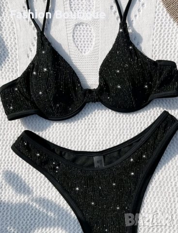 Черен бански с бляскави частици , снимка 3 - Бански костюми - 44050698