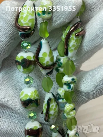 Старинна Луксозна огърлица от стъкло и сребро, снимка 12 - Колиета, медальони, синджири - 49216986