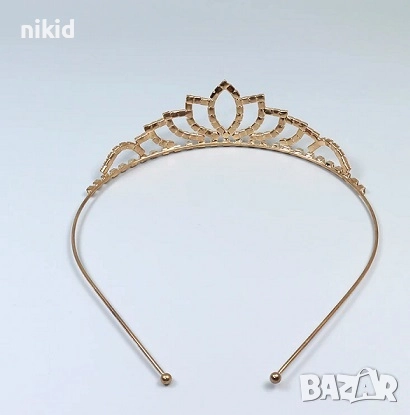 фина сребриста златиста корона диадема с камъчета тиара дамска детска, снимка 6 - Аксесоари за коса - 17336160