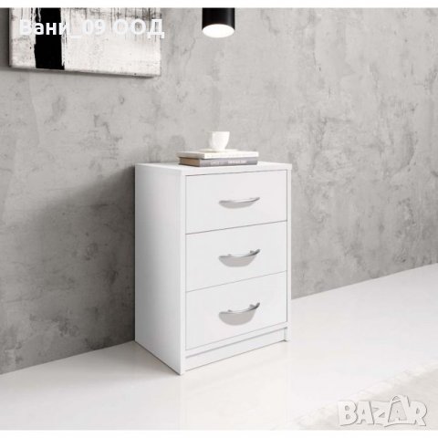 Нощно шкафче с 3 чекмеджета-дъб сонома или бяло, снимка 2 - Шкафове - 36428419