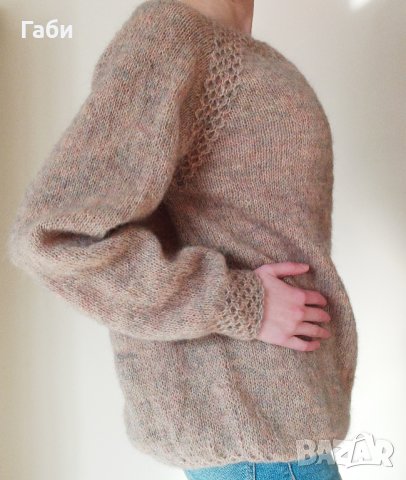 Ръчно плетен мохерен пуловер, снимка 4 - Блузи с дълъг ръкав и пуловери - 27811703