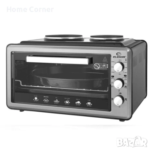 Готварска печка Elekom ЕК-2005 OV с 2 котлона, 4000W, 45л., черна, снимка 2 - Печки, фурни - 51203543