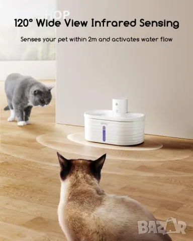 Faroro Котешки фонтан за пиене, 2,5 л, със сензор за движение, с 5000 mAh батерия, без BPA, бял, снимка 7 - За котки - 49629102