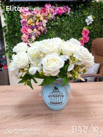 Изкуствени букети с рози и евкалиптови листа – Елегантна украса с дълготраен ефект, снимка 3 - Други стоки за дома - 53591718