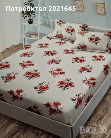 чаршаф с ластик за голяма спалня и 2 каллъфки, снимка 4 - Спално бельо - 51223415