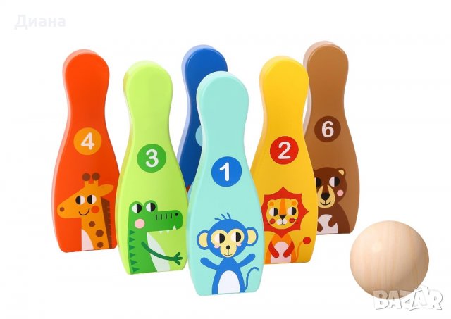 Детски дървен боулинг Tooky toy, снимка 3 - Игри и пъзели - 39463465