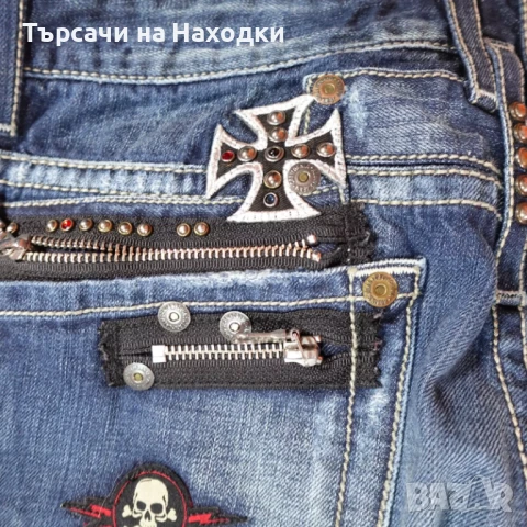 $219 Мъжки дънки Robins Jeans Mens 36 Blue Pants Studded Patches Grunge Street Wear 36x33 Vintage , снимка 5 - Дънки - 50871422