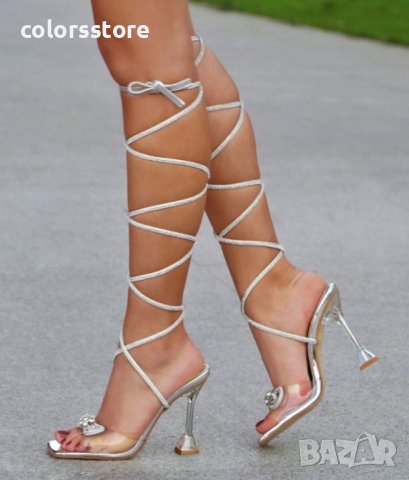 Сандали на ток - сребрист лак - BY26