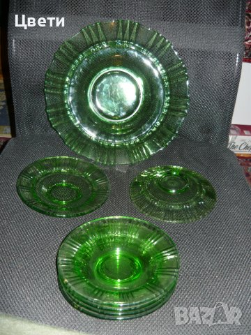 Сервиз тортени чинии в зелено - само 23 лв., снимка 4 - Чинии - 40842940