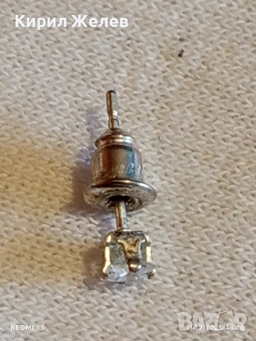 Сребърна обеца с инкрустиран цирконий ръчна изработка 41451, снимка 3 - Обеци - 52736439