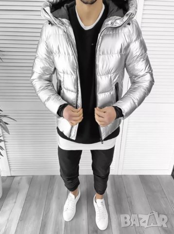 Мъжко зимно яке с качулка Гуардио Светло Сиво, снимка 2 - Якета - 43144821