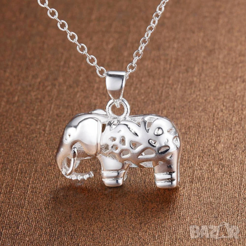 Сребърно колие със слонче, снимка 2 - Колиета, медальони, синджири - 44887643