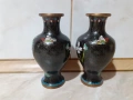 Cloisonne Клоазоне Двойка стари вази бронз клетъчен емайл, снимка 2