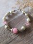 Красива гривна във Викториански стил с розов Жадеит и кристални бели перли в орнаменти цвят сребро , снимка 8