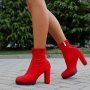 Боти на ток - червен велур - 2CA-9477, снимка 2