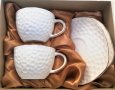 Бял комплект за чай или кафе от релефен, костен порцелан, снимка 1 - Чаши - 28268097