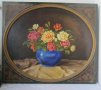 1945 Натюрморт цветя /рози в синя ваза, голяма картина, снимка 1