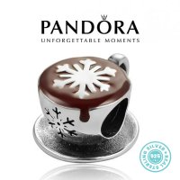 Талисман Pandora сребро 925 Cup of snowflake coffee. Колекция Amélie, снимка 1 - Гривни - 38165396