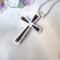 Сребърен Кръст с Черни Оникси, снимка 3 - Колиета, медальони, синджири - 26852152