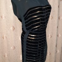 Custommade M Черна прозрачна рокля с ивици от плюш , снимка 7 - Рокли - 40524632