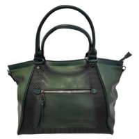 Голяма дамска чанта тип торба с опушени детайли - тъмно зелена, снимка 1 - Чанти - 43476627