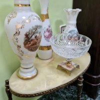 Страхотна антикварна колекционерска френска стъклена ваза Опалин , снимка 6 - Вази - 43813990