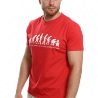 Нова мъжка тениска с трансферен печат Човешка еволюция в червен цвят, снимка 3 - Тениски - 37664008