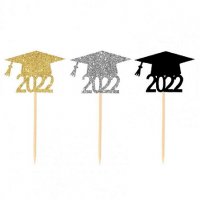 12 бр тога 2022 шапка дипломиране бал завършване брокатени топер клечки 3 цвята мъфини кексчета, снимка 2 - Други - 37199623