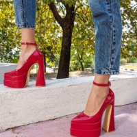 Обувки на ток - червен лак - VT2, снимка 2 - Дамски обувки на ток - 43084521