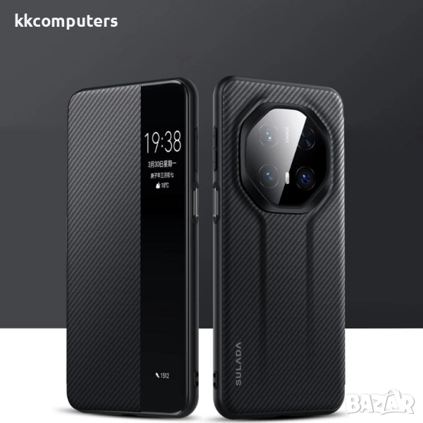 Калъф SULADA Kevlar за Huawei Mate 70 RS Ultimate – смарт капак с прозорец, кожена текстура и магнит, снимка 1