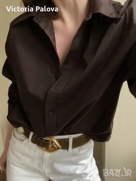 Копринена риза цвят кафе, снимка 1