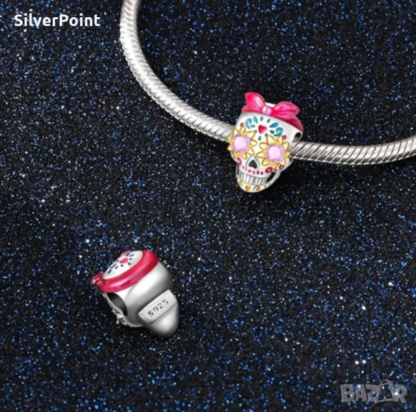 Сребърен талисман Череп за гривна Пандора , снимка 1