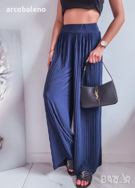 Тъмносини плисирани широки панталони, снимка 1